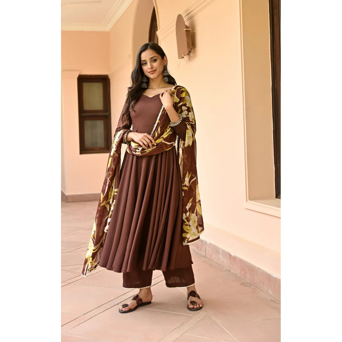 Tahira brown georgette suit set