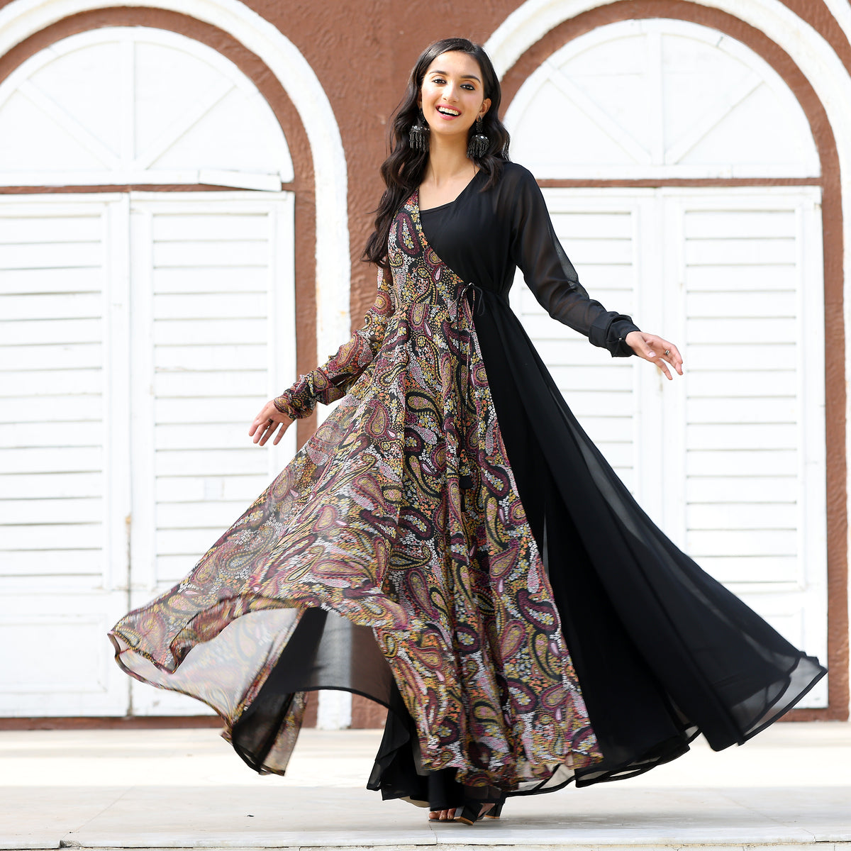 Black Shrug Angrakha Georgette Set