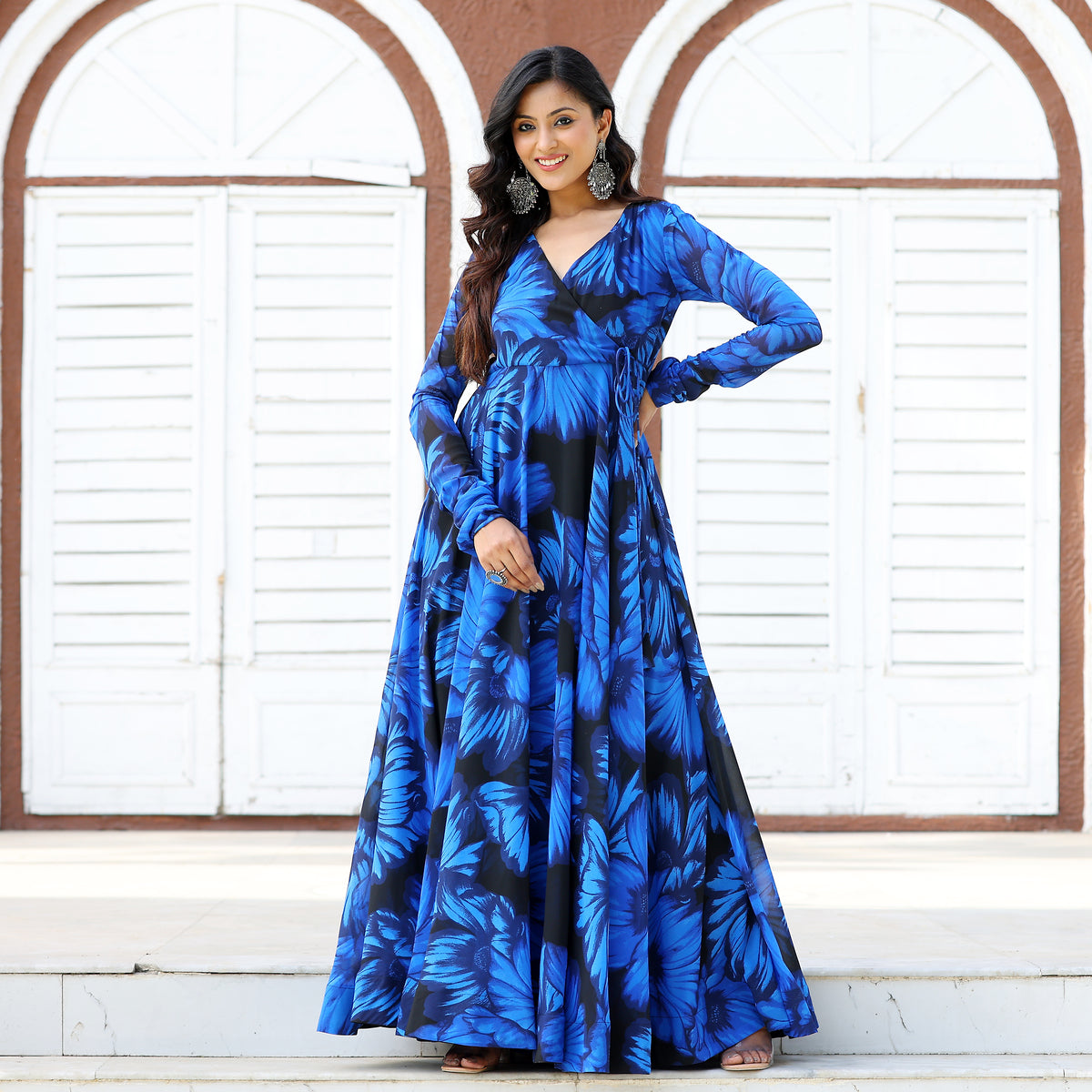 Blue Godavari Floral Georgette Angrakha