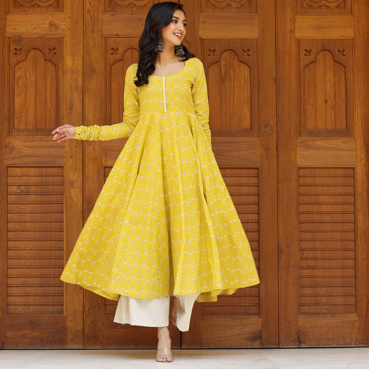 Farida Yellow  Cotton Kurta