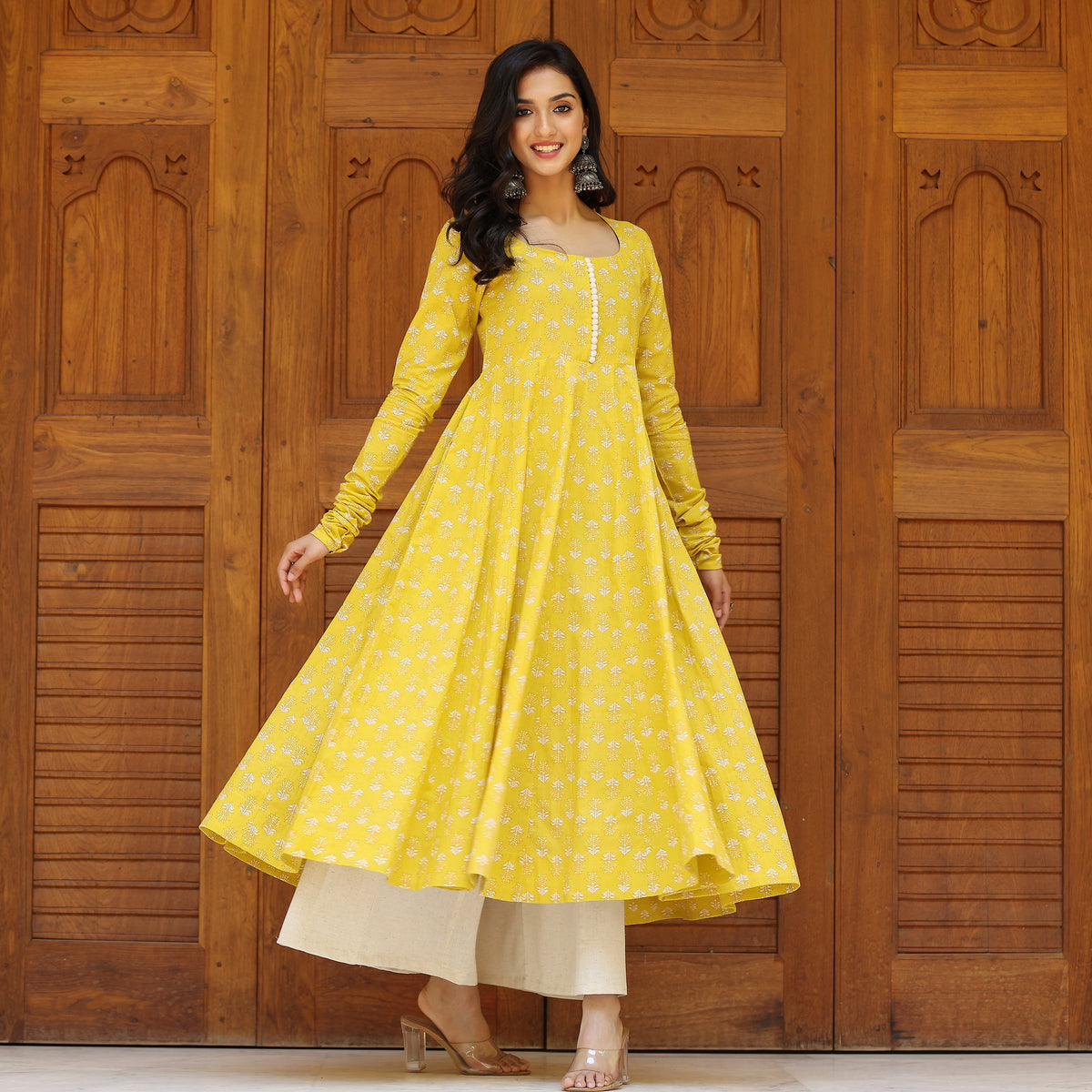 Farida Yellow  Cotton Kurta