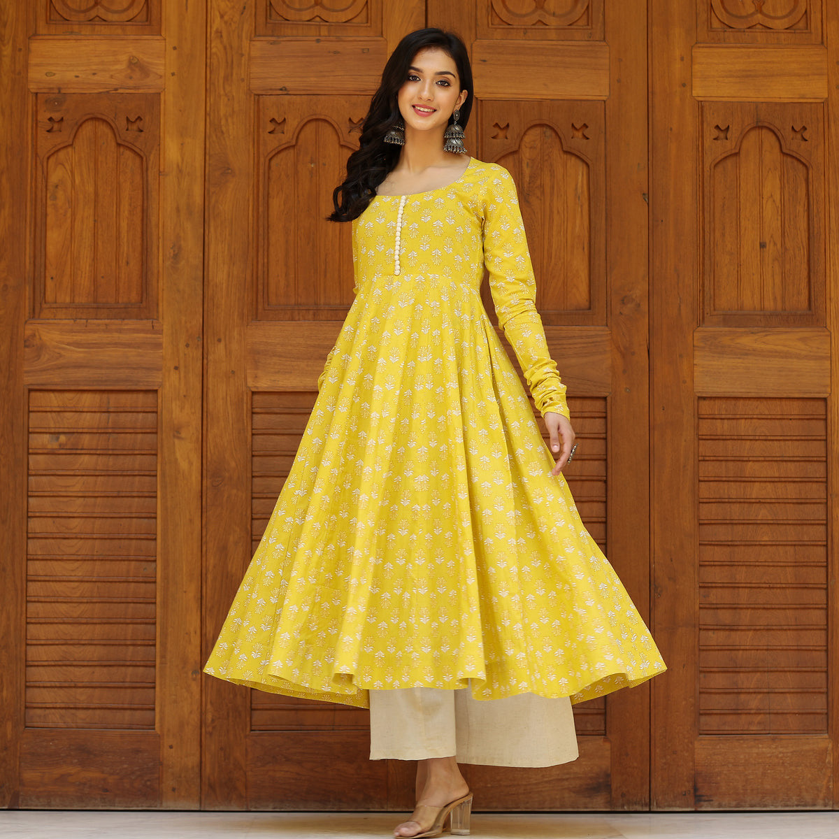 Farida Yellow  Cotton Kurta