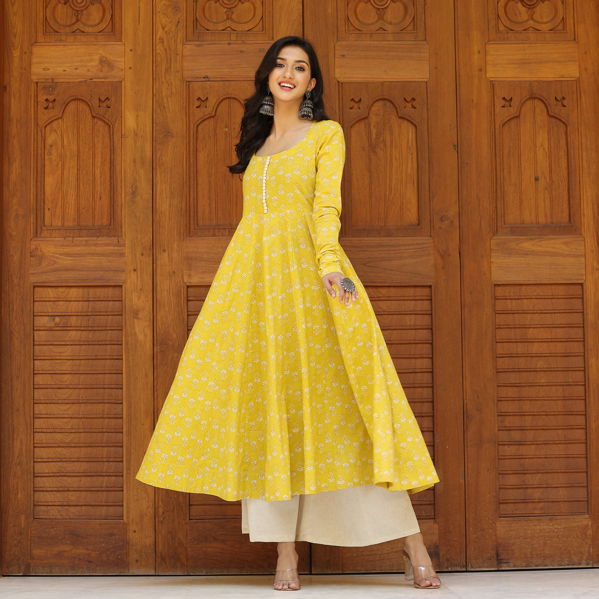 Farida Yellow  Cotton Kurta