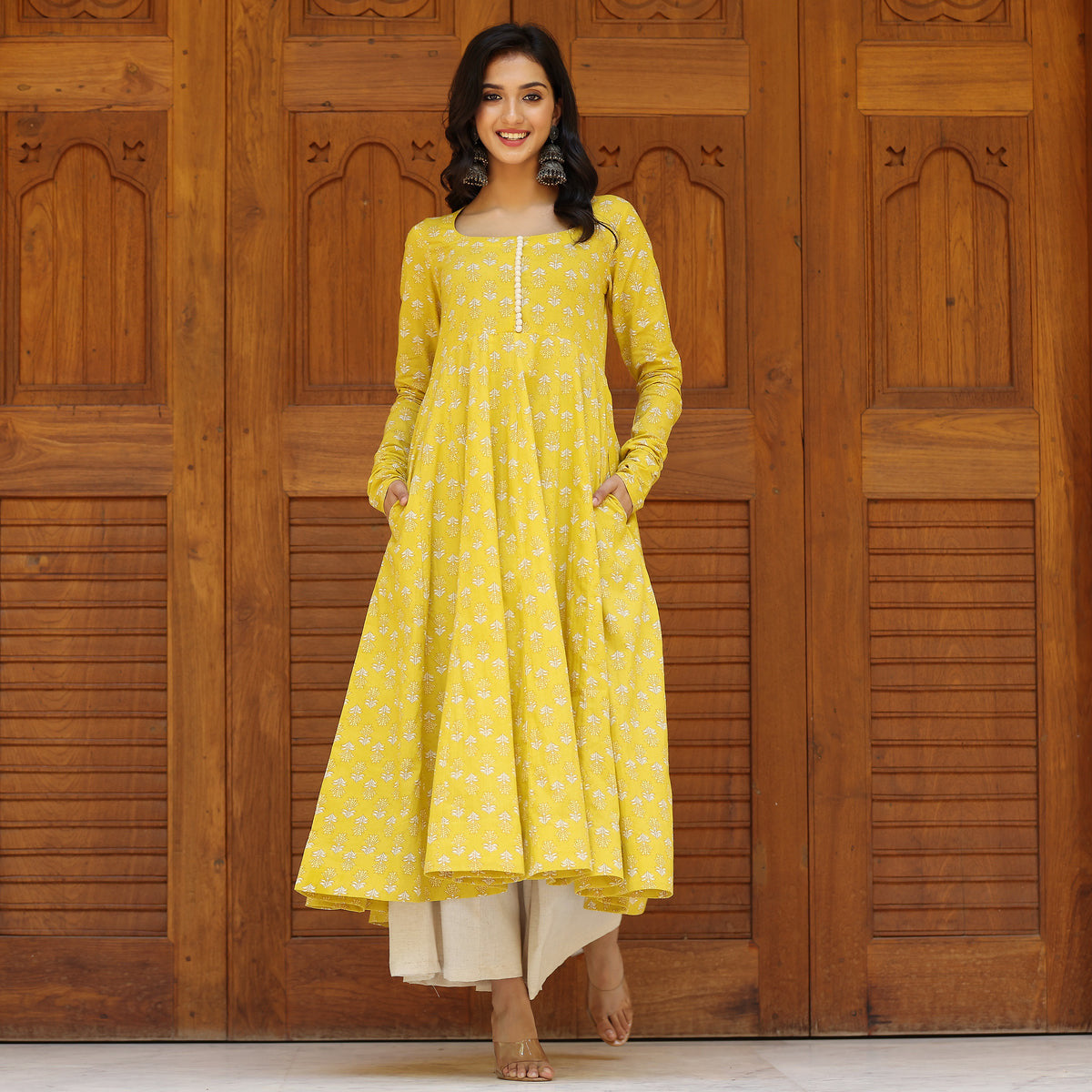 Farida Yellow  Cotton Kurta