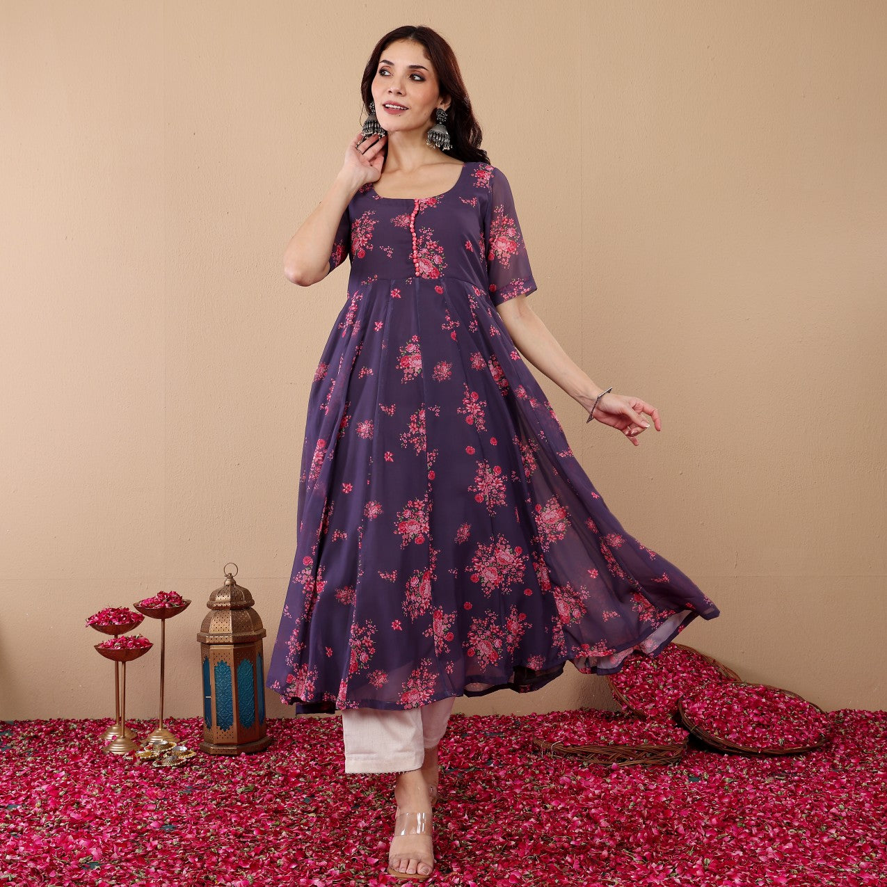 Avina Georgette Kalidaar Kurta