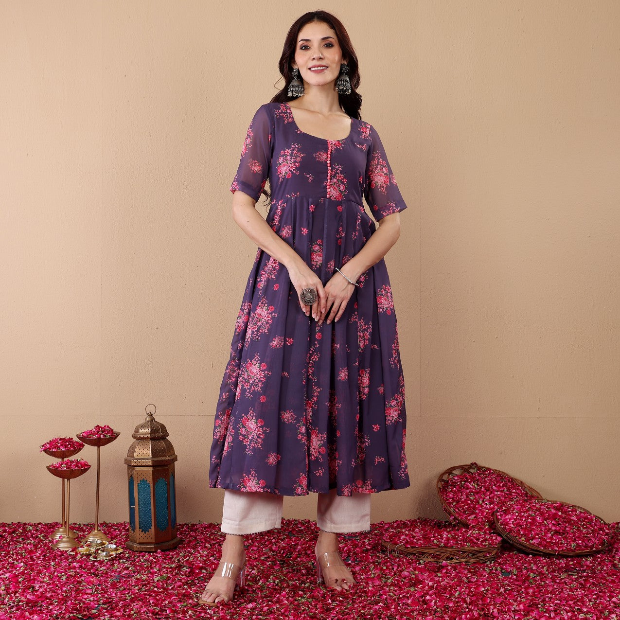 Avina Georgette Kalidaar Kurta