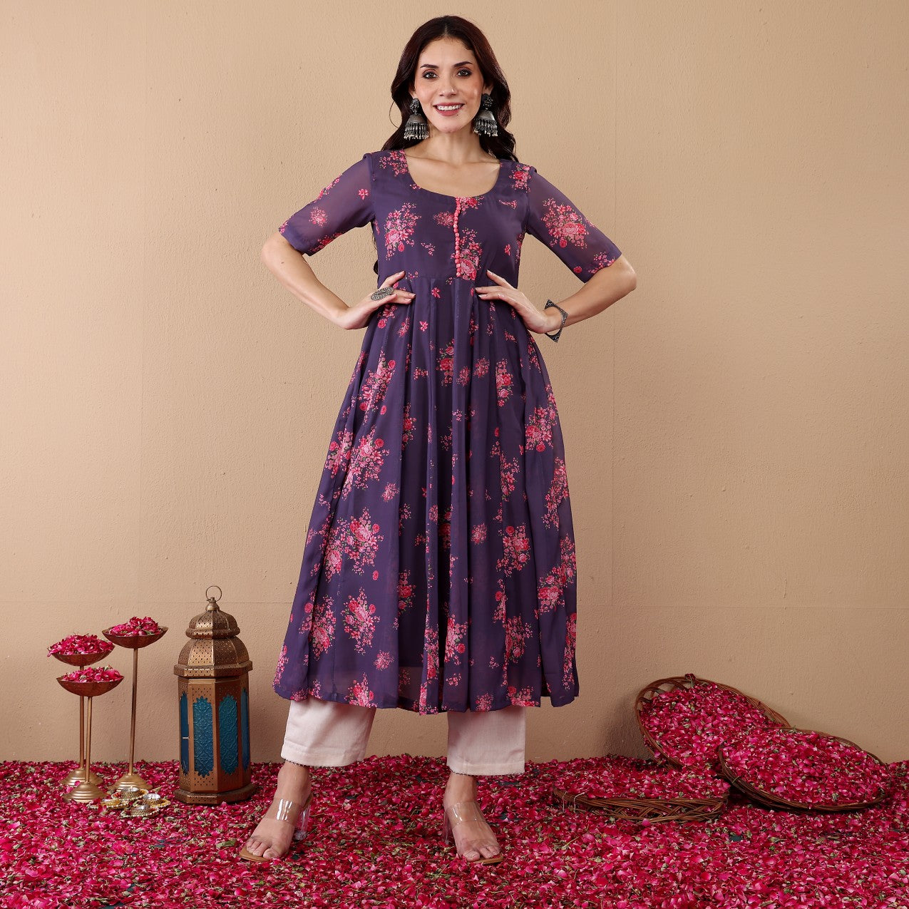 Avina Georgette Kalidaar Kurta