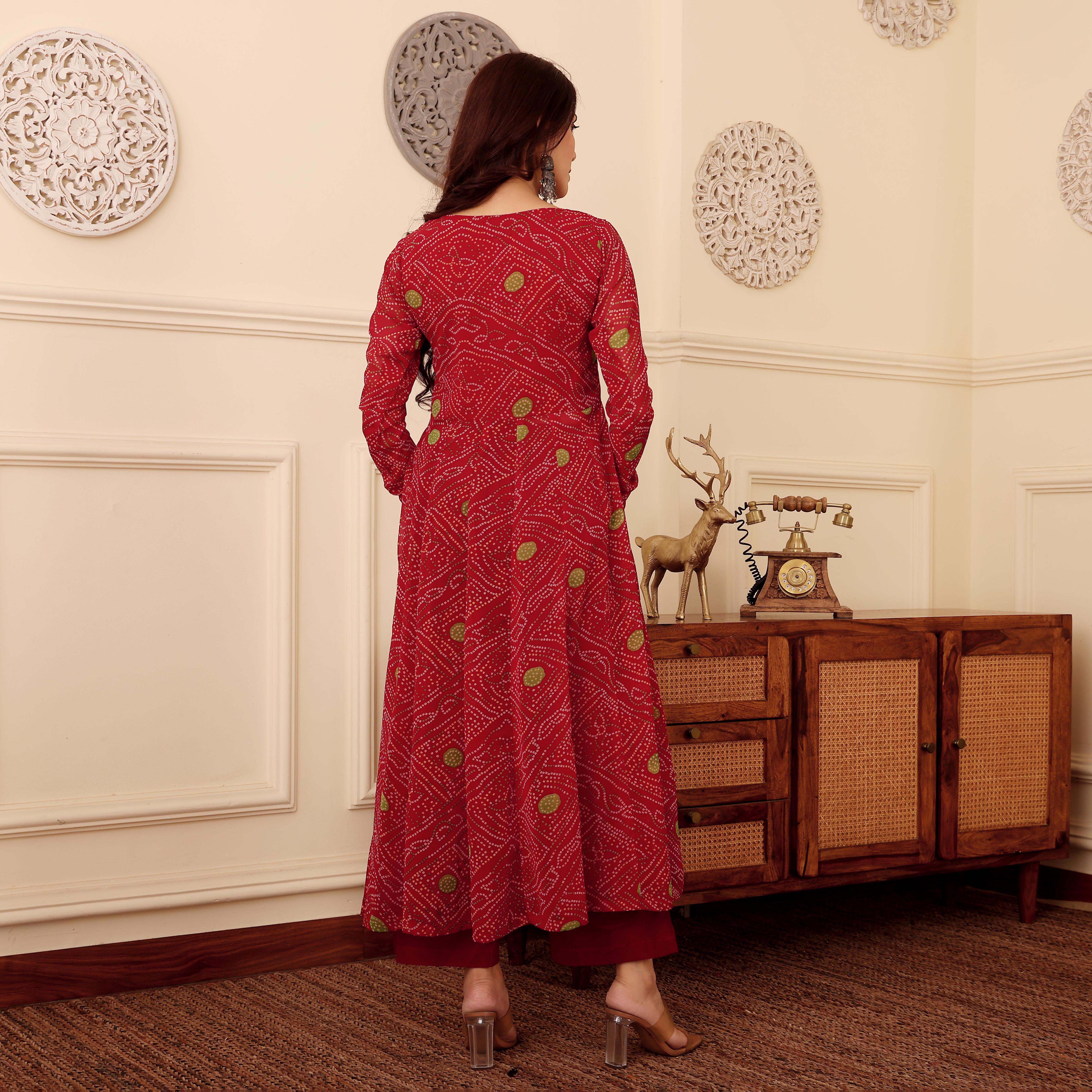 Red Bandhani Print Georgette Kurta