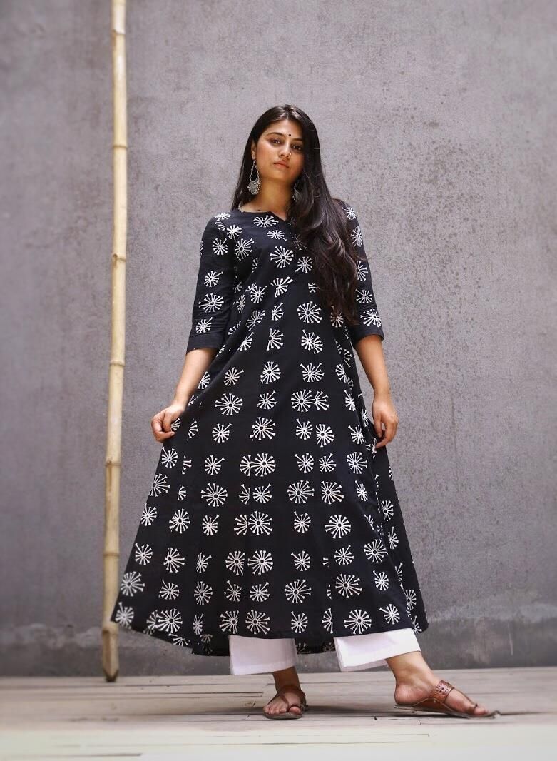 Noora Black Kali Long Kurta