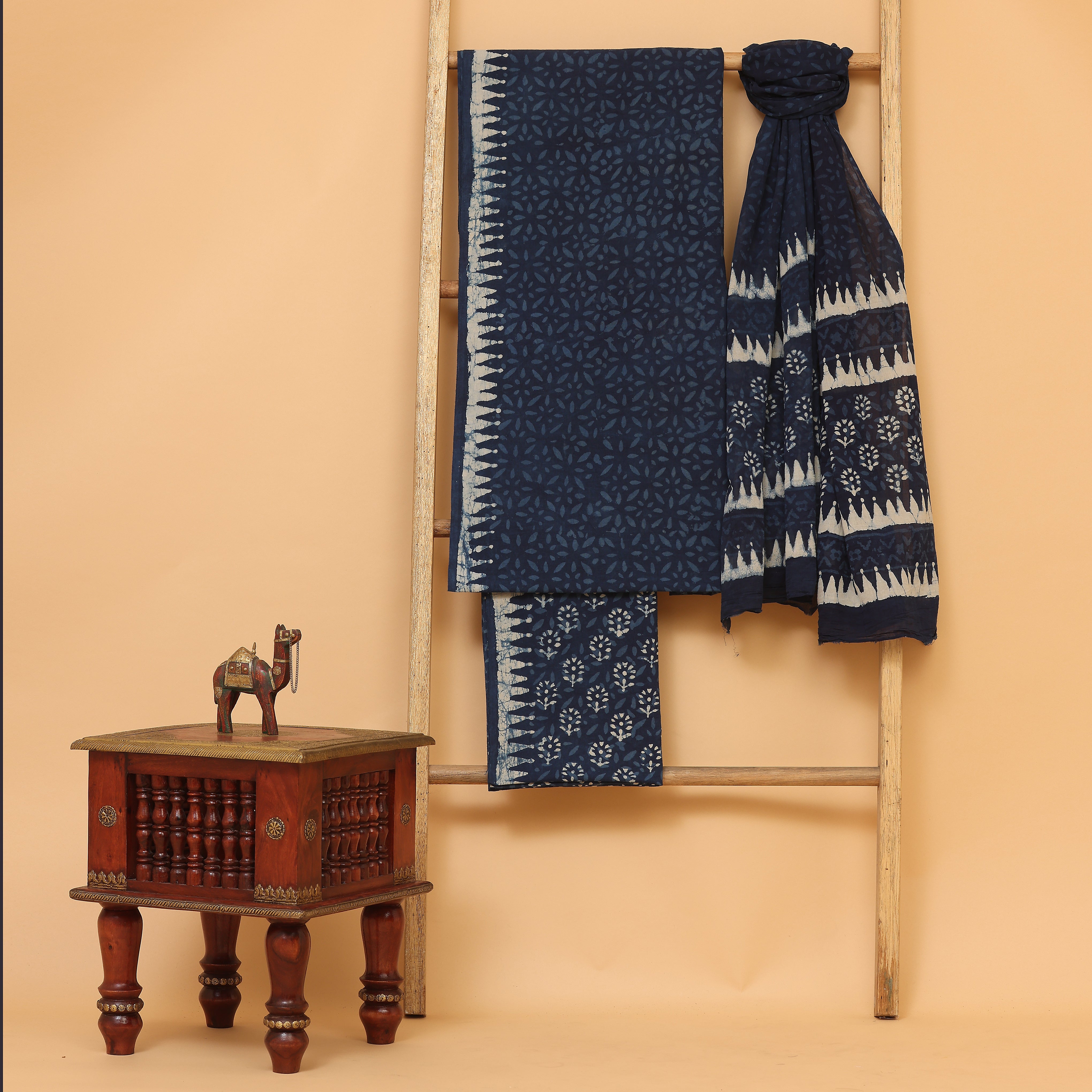 Blue Handwoven Cotton  unstitched Suit set