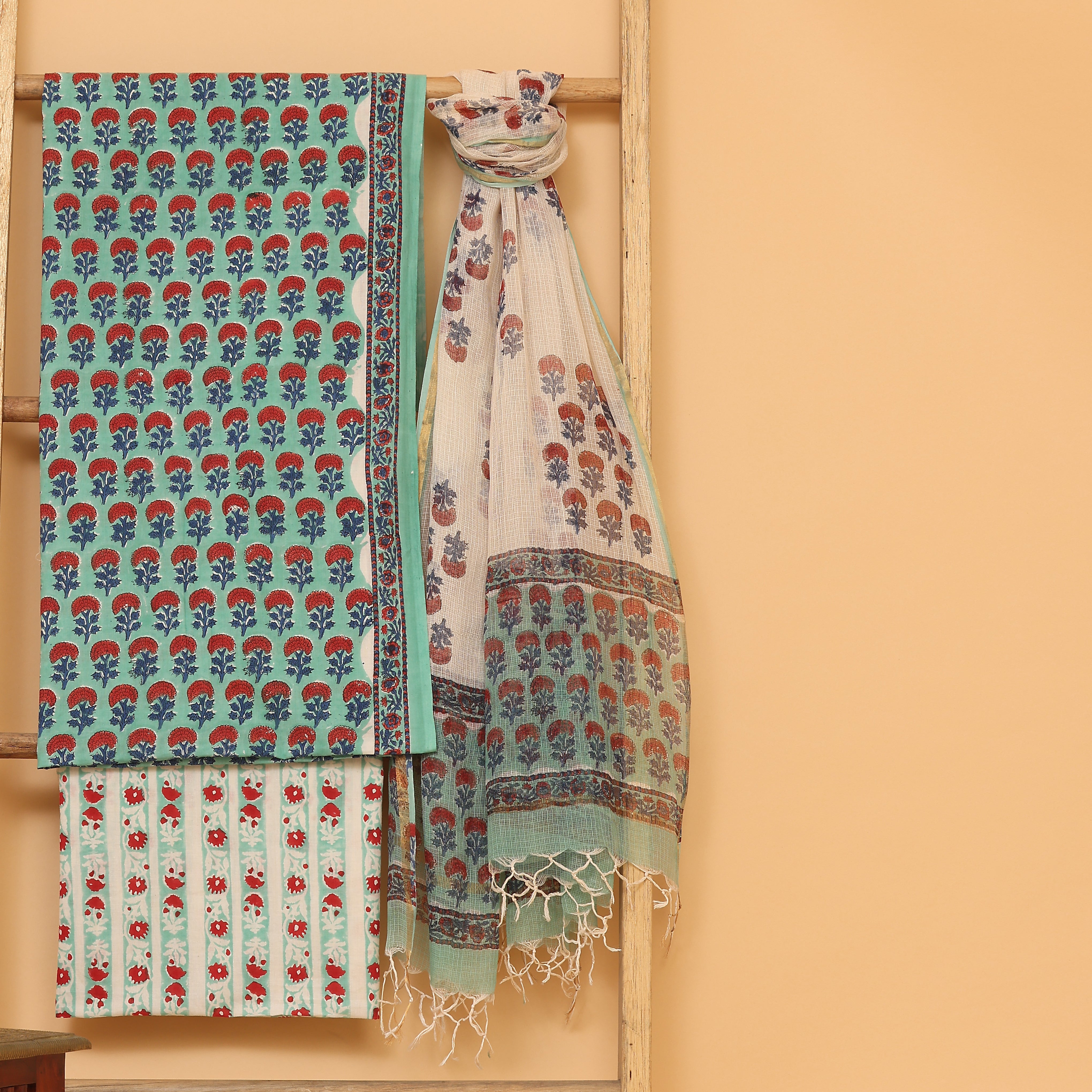 Bagru hand block printed cotton  unstitched Suit set