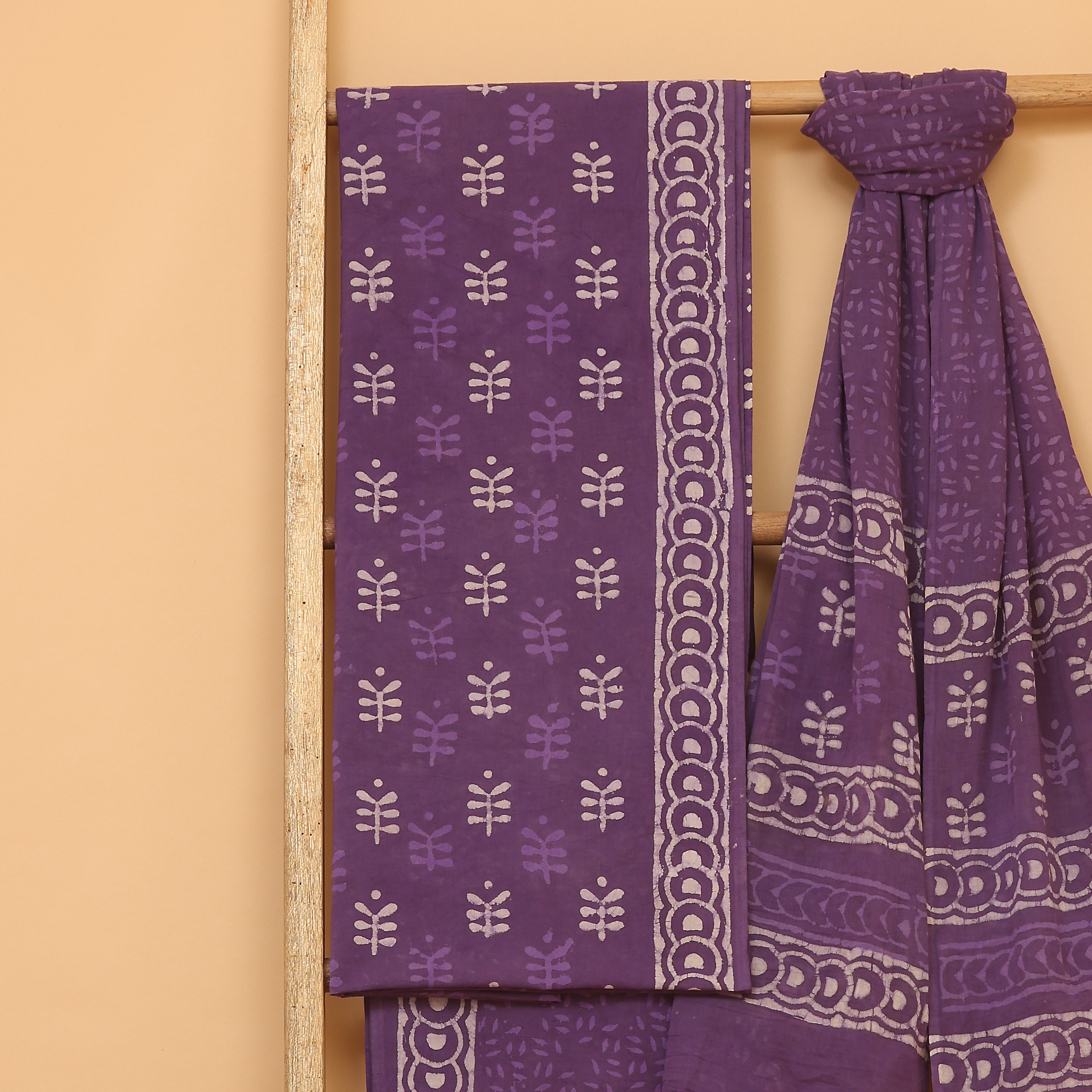 Purple Floral Handwoven Cotton  unstitched Suit set