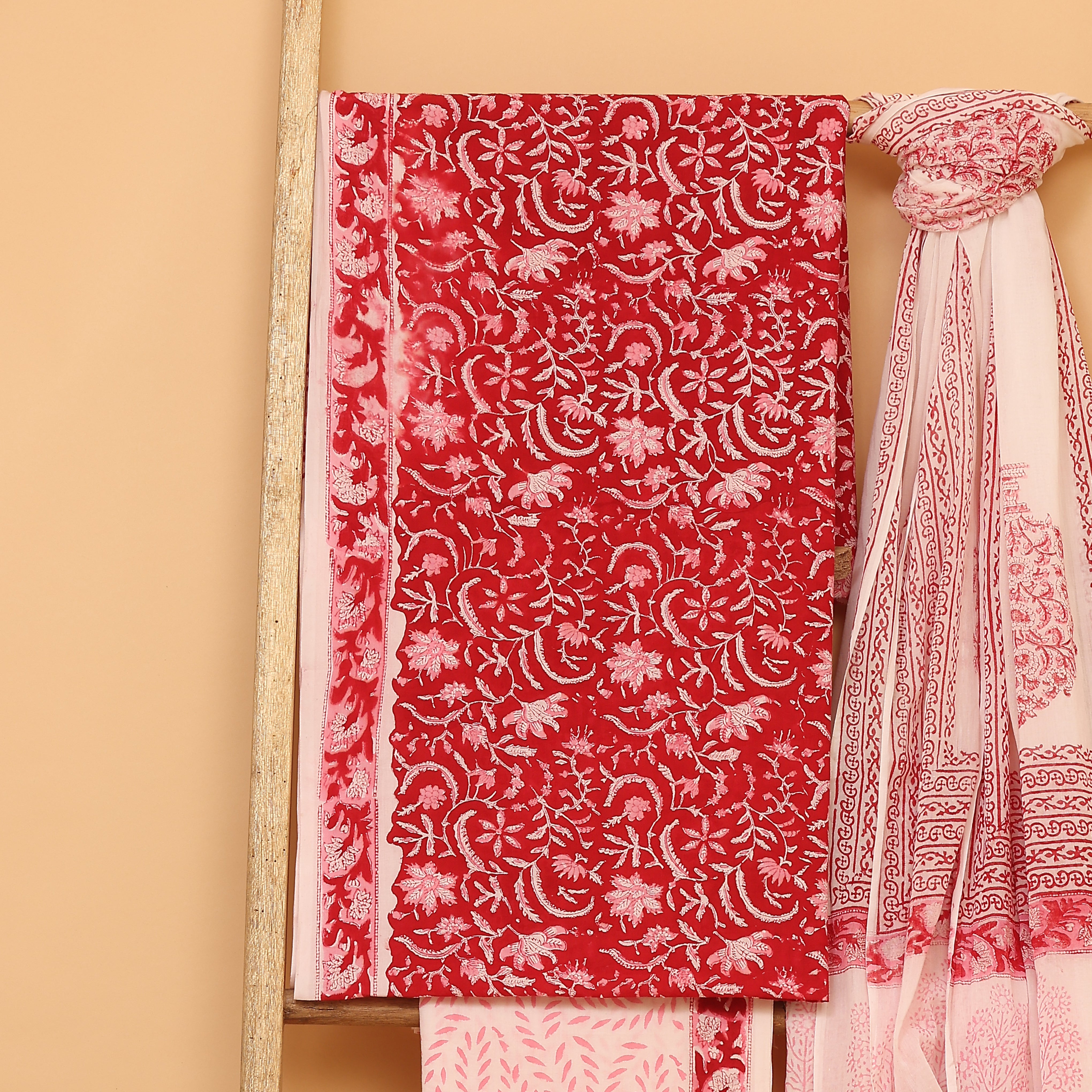 Gerua Color Gerua hand block printed cotton unstitched Suit set – Kameez.co